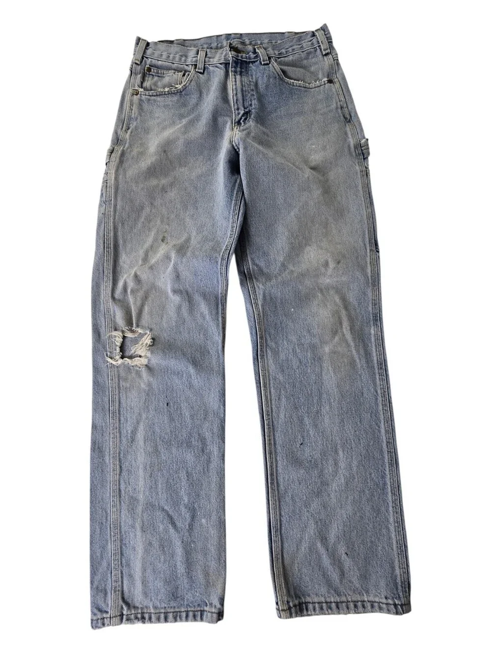 Carhartt Carpenter Jeans 32x30 Baggy Wide Leg Fit Light Wash Distressed Denim